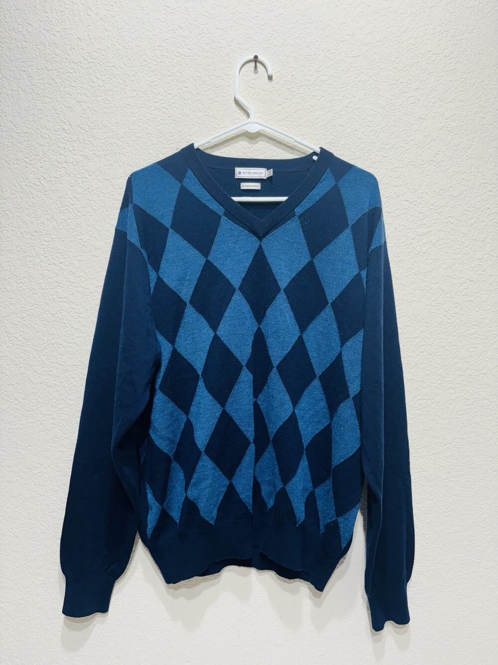Peter Millar Merino Wool Argyle Sweater Blue Large